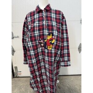Vintage Disney Catalog Winnie The Pooh Piglet Plaid Pajama Shirt Oversized OS